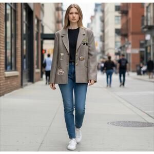 Alfred Dunner Upcycled Patch Blazer Size 16 Vintage Soul Statement Jacket